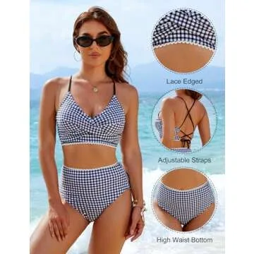Blooming Jelly Womens Twist High Waisted Bikini Sets Flattering Swimsuits Modest Bathing Suits (Medi...