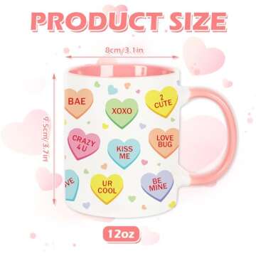 Whaline 2Pcs Valentine Couple Mug Set Conversation Heart Coffee Mugs Colorful Heart Saying Mugs for ...