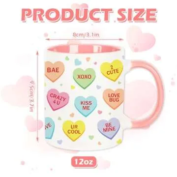 Whaline 2Pcs Valentine Couple Mug Set Conversation Heart Coffee Mugs Colorful Heart Saying Mugs for ...