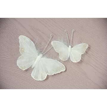 Inspired by Jewel Butterfly Wall Decorations Premium Quality Real Feather 3D Wall Decals Girls Bedroom | Stunning Gold Glitter Decor Stickers All Rooms & Nursery Sets | 10 Adhesive Pieces