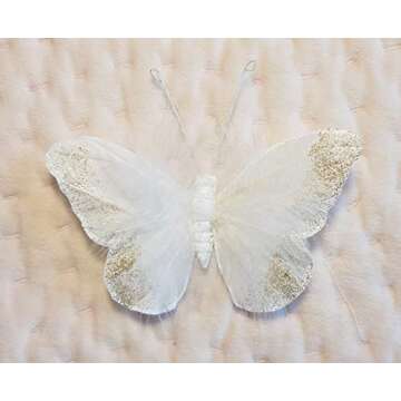 Inspired by Jewel Butterfly Wall Decorations Premium Quality Real Feather 3D Wall Decals Girls Bedroom | Stunning Gold Glitter Decor Stickers All Rooms & Nursery Sets | 10 Adhesive Pieces