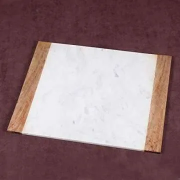 Creative Home Natural Marble with Mango Wood 18" x 9" Handled 16" x 20" Pastry Board Set, 18" L x 9" W x 5/8" H, 16" L x 20" W x 5/8" H, Off-White (patterns may vary)