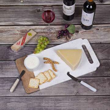 Creative Home Natural Marble with Mango Wood 18" x 9" Handled 16" x 20" Pastry Board Set, 18" L x 9" W x 5/8" H, 16" L x 20" W x 5/8" H, Off-White (patterns may vary)