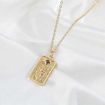 Youvelst Poppy Birth Month Flower Necklace 14K Gold Plated Birth Floral Pendant Dainty Disc Coin Birthday Jewelry Gift for Her Stamped Flower Cute Birthstone Necklace Personalized Pendant for Women