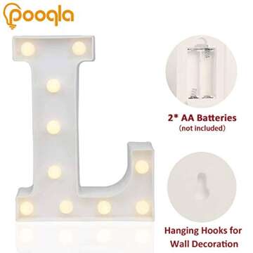 Pooqla LED Marquee Letter Lights - Customizable LED Alphabet Sign for Parties