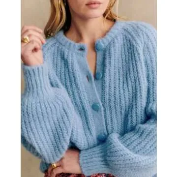 Bianstore Women's Casual Long Sleeve Crewneck Cardigan Sweater