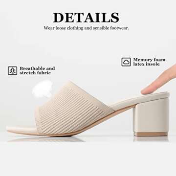 Shoe'N Tale Heeled Sandals For Women Square Open Toe Heeled Mules Chunky Block Low Heel Slip On Slid...