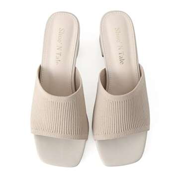 Shoe'N Tale Heeled Sandals For Women Square Open Toe Heeled Mules Chunky Block Low Heel Slip On Slides(8,Khaki)