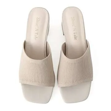 Shoe'N Tale Heeled Sandals For Women Square Open Toe Heeled Mules Chunky Block Low Heel Slip On Slides(8,Khaki)