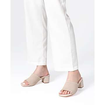 Shoe'N Tale Heeled Sandals For Women Square Open Toe Heeled Mules Chunky Block Low Heel Slip On Slides(8,Khaki)