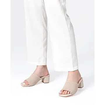 Shoe'N Tale Heeled Sandals For Women Square Open Toe Heeled Mules Chunky Block Low Heel Slip On Slides(8,Khaki)