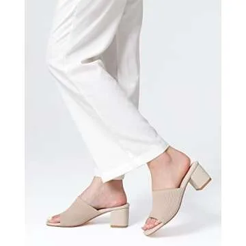 Shoe'N Tale Heeled Sandals For Women Square Open Toe Heeled Mules Chunky Block Low Heel Slip On Slides(8,Khaki)