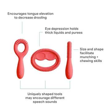 ezpz Oral Development Tools - 3 Months+ (3 Pack in Coral) - Safe, Silicone Feeding & Chewing Tools