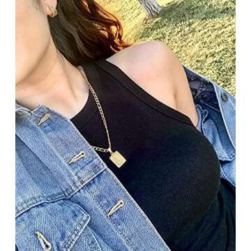 Memgift Womens Layered Necklaces Dainty Trendy Paperclip Snake Choker Gold Filled Stainless Steel Figaro Chain Layered Necklaces Jewelry Gifts Square Pendant Letter Z