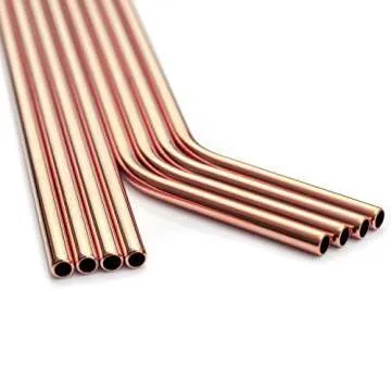 YIHONG Set of 8 Stainless Steel Metal Straws 8.5'' Reusable Drinking Straws for 20oz Tumblers Yeti 6mm Diameter Rose Gold (4 Straight + 4 Bent + 2 Brushes)
