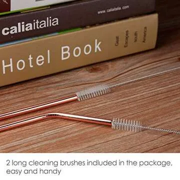 YIHONG Set of 8 Stainless Steel Metal Straws 8.5'' Reusable Drinking Straws for 20oz Tumblers Yeti 6mm Diameter Rose Gold (4 Straight + 4 Bent + 2 Brushes)