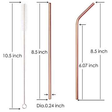 YIHONG Set of 8 Stainless Steel Metal Straws 8.5'' Reusable Drinking Straws for 20oz Tumblers Yeti 6mm Diameter Rose Gold (4 Straight + 4 Bent + 2 Brushes)