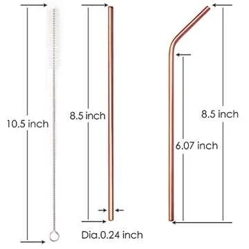 YIHONG Set of 8 Stainless Steel Metal Straws 8.5'' Reusable Drinking Straws for 20oz Tumblers Yeti 6mm Diameter Rose Gold (4 Straight + 4 Bent + 2 Brushes)