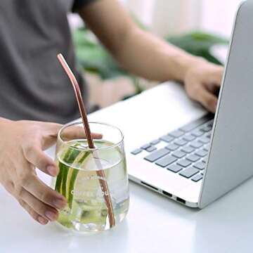 YIHONG Set of 8 Stainless Steel Metal Straws 8.5'' Reusable Drinking Straws for 20oz Tumblers Yeti 6mm Diameter Rose Gold (4 Straight + 4 Bent + 2 Brushes)