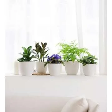 Mkono 7.5" Plastic Plant Pots with Saucers, Indoor Set of 5, Cream White