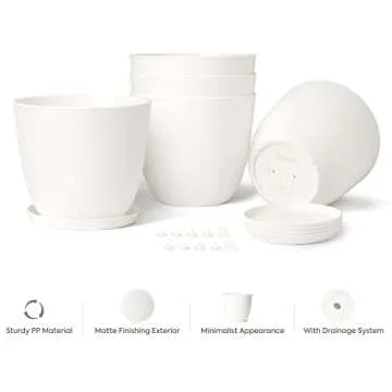 Mkono 7.5" Plastic Plant Pots with Saucers, Set of 5
