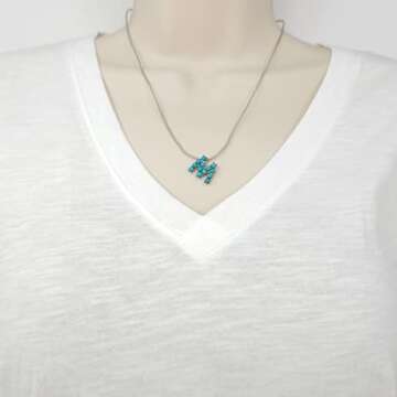 Elosee Turquoise Round Bead Initial Dainty Western Style Pendant Necklace 18 Inch (Turquoise/M)