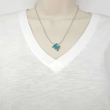 Elosee Turquoise Round Bead Initial Dainty Western Style Pendant Necklace 18 Inch (Turquoise/M)