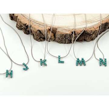 Elosee Turquoise Round Bead Initial Dainty Western Style Pendant Necklace 18 Inch (Turquoise/M)