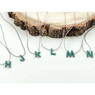 Elosee Turquoise Round Bead Initial Dainty Western Style Pendant Necklace 18 Inch (Turquoise/M)