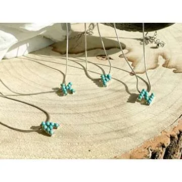 Elosee Turquoise Round Bead Initial Dainty Western Style Pendant Necklace 18 Inch (Turquoise/M)