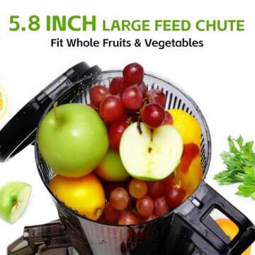 Cold Press Juicer, 5.8" Wide Feed Chute Juice Extractor Machine with 400W, High Juice Yield, Slow Ma...