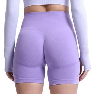 Aoxjox Contour Seamless Shorts for Women High Waist Workout Gym Biker Booty Running Yoga Short 5" (Lilac Marl, Small)