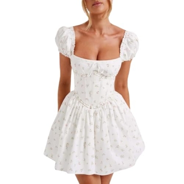 Women White Mini Dress Y2K Vintage Lace Patchwork A-line Dress Summer Party Vacation Short Graduatio...