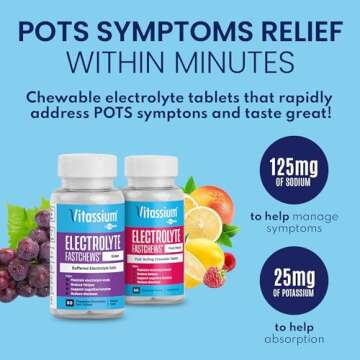 Vitassium FastChews, Chewable Electrolyte Tablets for Management of POTS and High Sodium Diets, Fast-Acting Sodium Tablets, Fruit Punch, 60 Count