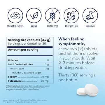 Vitassium FastChews, Chewable Electrolyte Tablets for Management of POTS and High Sodium Diets, Fast-Acting Sodium Tablets, Fruit Punch, 60 Count