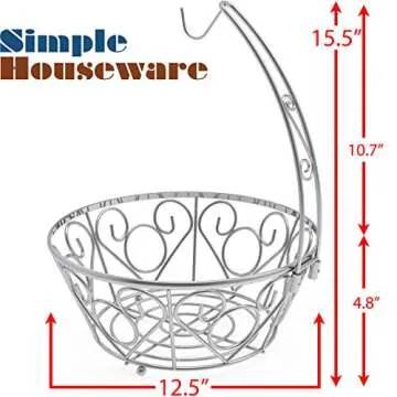 Simple Houseware Fruit Basket Bowl with Banana Tree Hanger - Elegant Chrome Finish