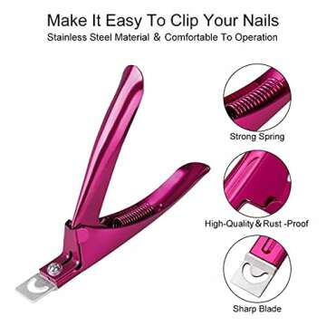 Acrylic Nail Tip Clippers Adjustable Premium Stainless Steel Fake False Artificial Nail Tip Trimmer for Manicure Pedicure Sharp Blade Clip Tools Nail Art Beauty Design DIY