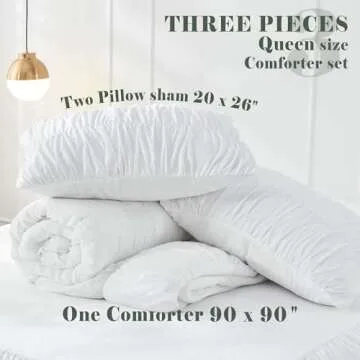 Queen Comforter Set - White Boho Shabby Chic Bedding - Fluffy 3 Piece Ruffle Comforter Set with Pillow