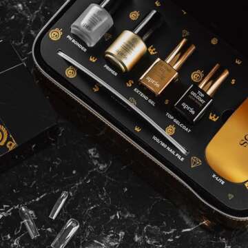 Chaun Legend x Apres Gel-X Kit Professional Starter Kit with PH Bonder, Non-Acidic Gel Primer, Soak Off Extend Gel, Non-Wipe Top Gelcoat, LED Light, Grit Emery Board