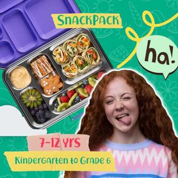 AOHEA Stainless Steel Bento Box Kids, Kids Metal Bento Lunch Box BPA Free Lunch Box Containers 304 S...