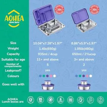 AOHEA Stainless Steel Bento Box Kids, Kids Metal Bento Lunch Box BPA Free Lunch Box Containers 304 Stainless Steel Bento Box for School and Office(Purple)