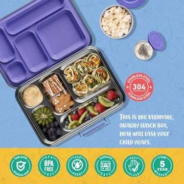 AOHEA Stainless Steel Bento Box Kids, Kids Metal Bento Lunch Box BPA Free Lunch Box Containers 304 Stainless Steel Bento Box for School and Office(Purple)