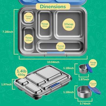 AOHEA Stainless Steel Bento Box Kids, Kids Metal Bento Lunch Box BPA Free Lunch Box Containers 304 Stainless Steel Bento Box for School and Office(Purple)