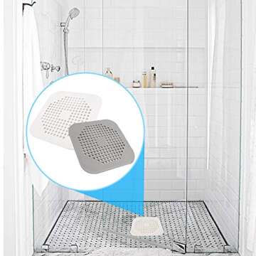 Square Drain Cover for Shower 5.7-inch TPR Drain Hair Catcher Flat Silicone Plug for Bathroom and Kitchen Filter Shower Drain Protection Flat Strainer Stopper with Suction Cups 2 Pack (Grey)