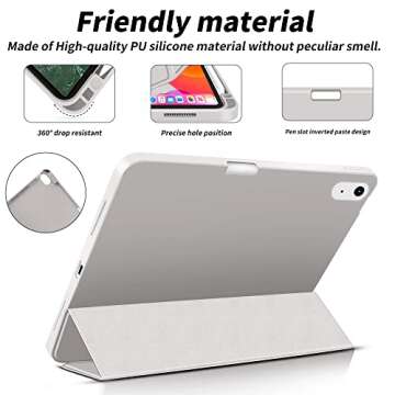Aoub Case for iPad Air 11-inch M2 (2024), iPad Air 5th/4th Generation (2022/2020) 10.9-inch Case with Pencil Holder, Trifold Stand Case with Soft TPU Back Cover, Auto Sleep/Wake, Gray