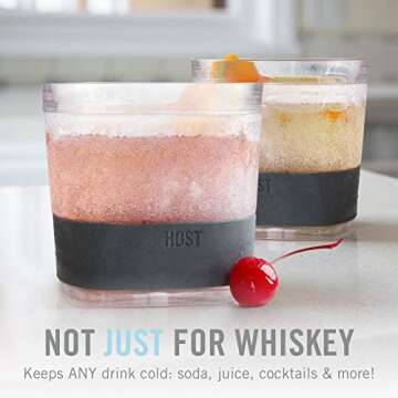 Host Freeze Cooling cups set of 2, Old Fashioned Glass with Silicone band for Bourbon, Scotch, and Whiskey, Whisky Gifts for Men, Grey