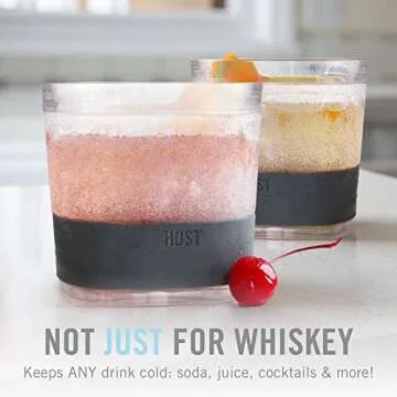 Host Freeze Cooling cups set of 2, Old Fashioned Glass with Silicone band for Bourbon, Scotch, and Whiskey, Whisky Gifts for Men, Grey