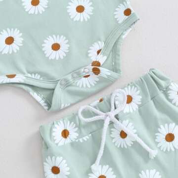 Hnyenmcko Newborn Baby Girl Clothes Daisy Print Fly Sleeve Romper Ruffle Bloomer Shorts Headband Set Infant Summer Outfits (A-Green, 12-18 Months)