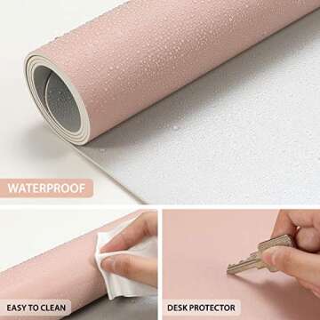 AFRITEE Desk Pad Protector Mat - Dual Side PU Leather Desk Mat Large Mouse Pad Waterproof Desk Organizers Office Home Table Decor Gaming Writing Mat Smooth (Rose Pink/Silver, 35.4" x 17")