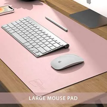 AFRITEE Desk Pad Protector Mat - Dual Side PU Leather Desk Mat Large Mouse Pad Waterproof Desk Organizers Office Home Table Decor Gaming Writing Mat Smooth (Rose Pink/Silver, 35.4" x 17")